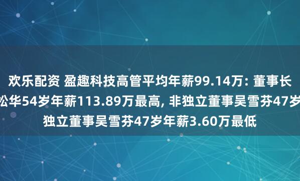 欢乐配资 盈趣科技高管平均年薪99.14万: 董事长及非独立董事林松华54岁年薪113.89万最高, 非独立董事吴雪芬47岁年薪3.60万最低